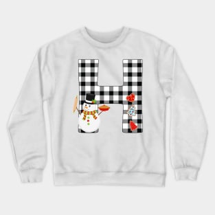 BW Buffalo Checks Pattern Monogram H | Snowman Crewneck Sweatshirt